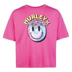 Hurley Girls Smiley Tee (Big Kids) Hyper Pink XL (14/16 Big Kids)